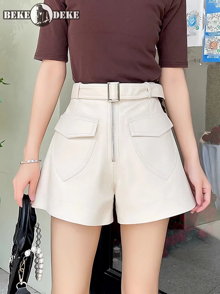 Spring Summer Women Sheepskin Genuine Leather Shorts Belted Slim Fit Wide Leg Shorts Casual Streetwear Colors Boot Cut Shorts
Spring Summer Women Sheepskin Genuine Leather Shorts Belted Slim Fit Wide Leg Shorts Casual Streetwear Colors Boot Cut Shorts