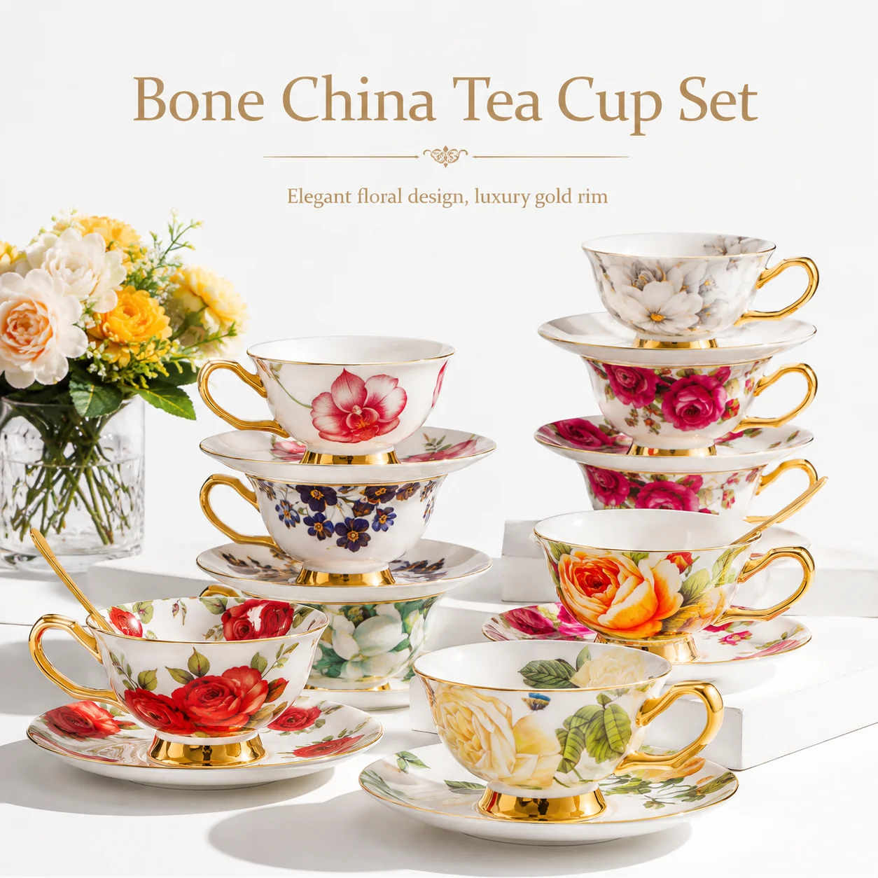 European Pastoral Bone China Coffee Cup Saucer Set British Style Afternoon Teacup Luxury Floral Ceramic Cup Golden Trim Gift
European Pastoral Bone China Coffee Cup Saucer Set British Style Afternoon Teacup Luxury Floral Ceramic Cup Golden Trim Gift