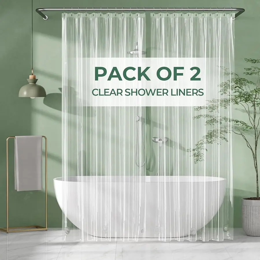 Shower Curtain Liner 2 Pack, 72 x 96 Inches Extra Long PE A Plastic Shower Liner with 3 Weighted Stones and 12 Rustproof Metal G
Shower Curtain Liner 2 Pack, 72 x 96 Inches Extra Long PE A Plastic Shower Liner with 3 Weighted Stones and 12 Rustproof Metal G