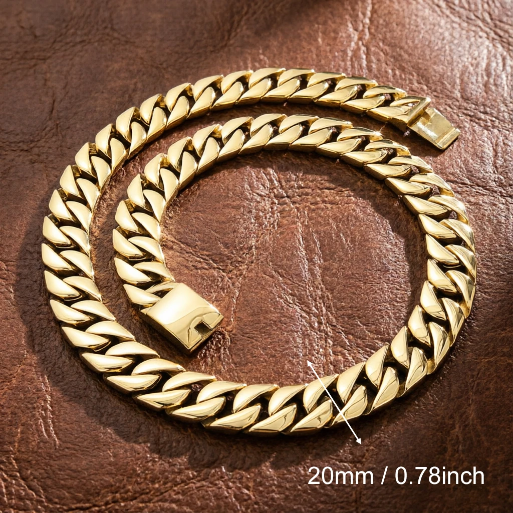 316L Stainless Steel 20mm Wide Heavy Cuban Chain Necklace 18K Gold Plated Unisex Jewelry for Men And Women
316L Stainless Steel 20mm Wide Heavy Cuban Chain Necklace 18K Gold Plated Unisex Jewelry for Men And Women