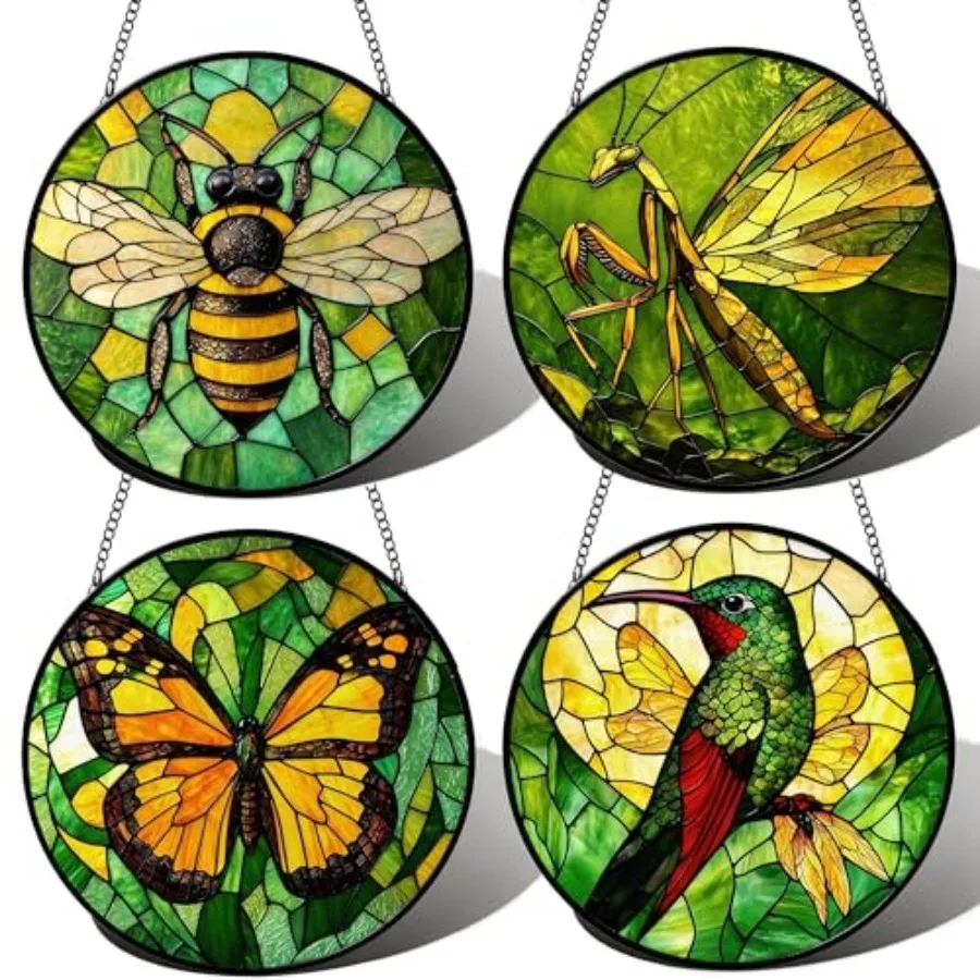 Stained Glass Window Hanging - 4 Pack Sun cher Set Featuring Bee, Butterfly, and Mantis - Vibrant Home Decor Garden Decor - Sun
Stained Glass Window Hanging - 4 Pack Sun cher Set Featuring Bee, Butterfly, and Mantis - Vibrant Home Decor Garden Decor - Sun