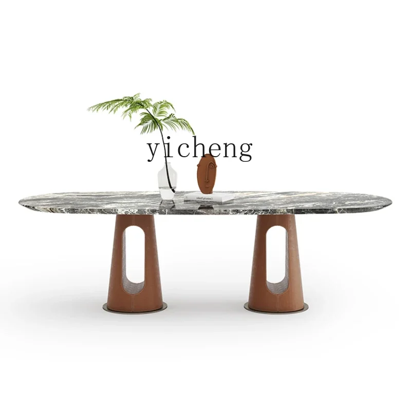 TQH modern light luxury brown natural stone + saddle leather/rectangular dining table marble dining table
TQH modern light luxury brown natural stone + saddle leather/rectangular dining table marble dining table