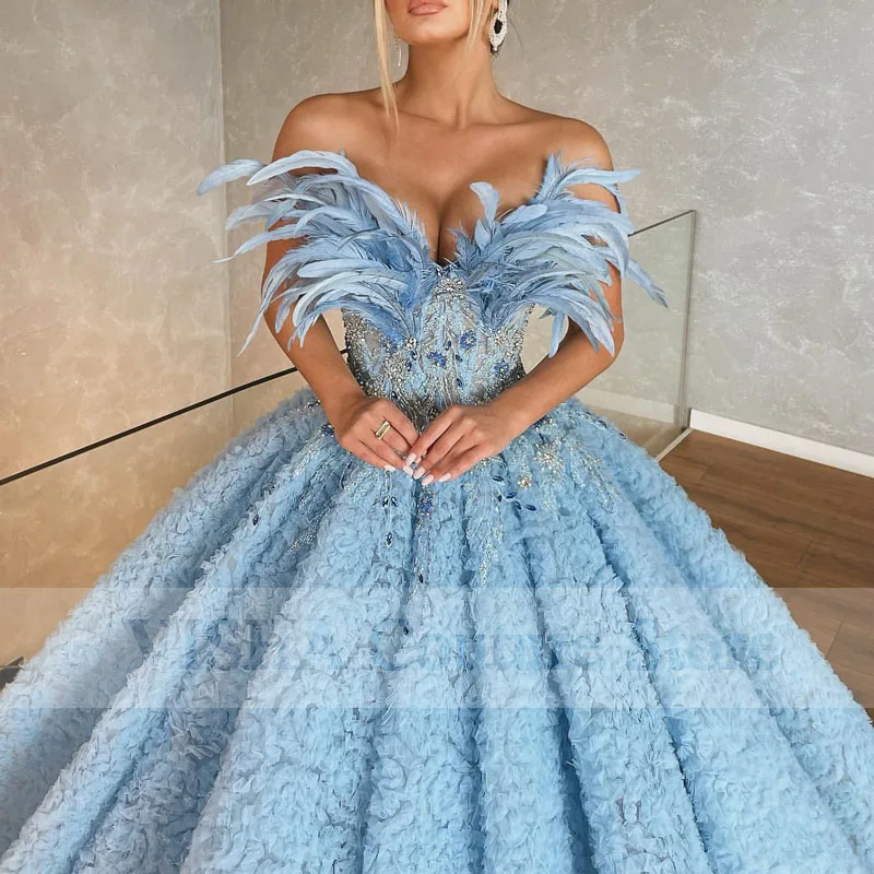 2022 Luxury Prom Dresses With Feathers Major Beading Ball Gown Flowers Evening Dress Custom Made Robe de soire
2022 Luxury Prom Dresses With Feathers Major Beading Ball Gown Flowers Evening Dress Custom Made Robe de soire