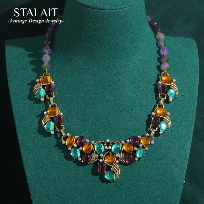 Vintage Purple Beaded Choker Necklaces Colored Yellow Blue Oval Glass Grape Gold Color Flower Antique Jewelry Accessories Women
Vintage Purple Beaded Choker Necklaces Colored Yellow Blue Oval Glass Grape Gold Color Flower Antique Jewelry Accessories Women