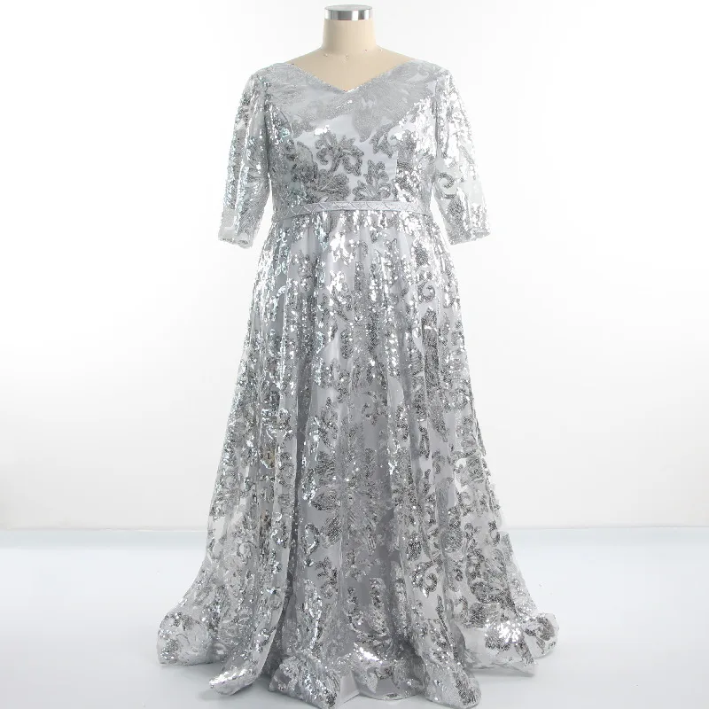 Evening Dresses Silver Sequins V-neck Half Sleeves A-line Floor Length Plus size Lace up 2022 Women Party Fromal Dress T255
Evening Dresses Silver Sequins V-neck Half Sleeves A-line Floor Length Plus size Lace up 2022 Women Party Fromal Dress T255