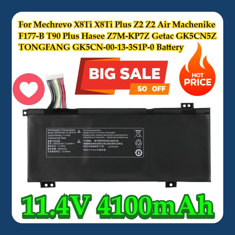 For Mechrevo X8Ti X8Ti Plus Z2 Z2 Air Machenike F177-B T90 Plus Hasee Z7M-KP7Z Getac GK5CN5Z TONGFANG GK5CN-00-13-3S1P-0 Battery
For Mechrevo X8Ti X8Ti Plus Z2 Z2 Air Machenike F177-B T90 Plus Hasee Z7M-KP7Z Getac GK5CN5Z TONGFANG GK5CN-00-13-3S1P-0 Battery