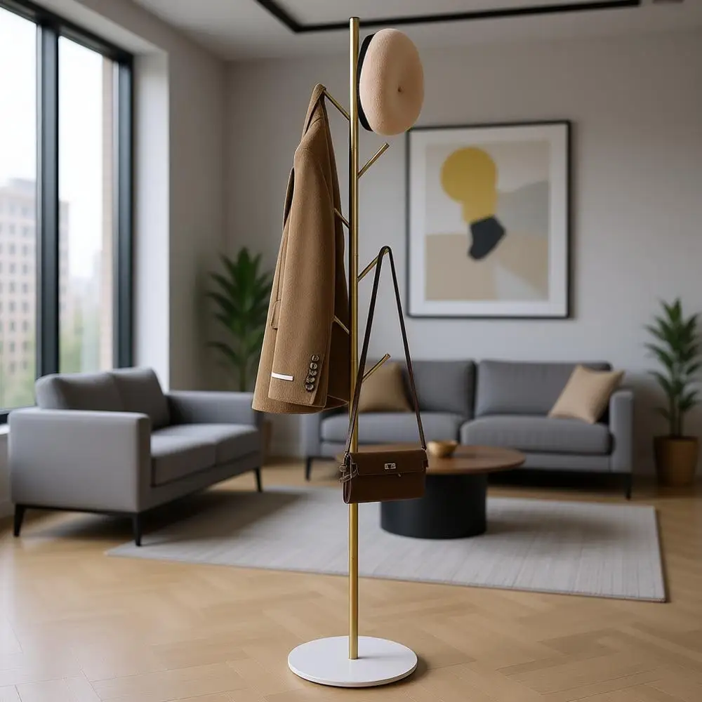 Металлическая вешалка для одежды с 7 крючками и регулируемой высотой, с мраморным основанием, для прихожей, спальни или офиса (золото)
Металлическая вешалка для одежды с 7 крючками и регулируемой высотой, с мраморным основанием, для прихожей, спальни или офиса (золото)