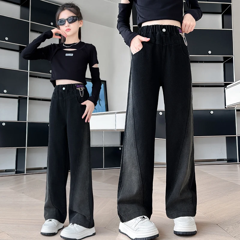 Girls Wide Leg Straight Jeans Spring Autumn New Style Junior High School Students Color Block Design Casual Comfortable Pants
Girls Wide Leg Straight Jeans Spring Autumn New Style Junior High School Students Color Block Design Casual Comfortable Pants