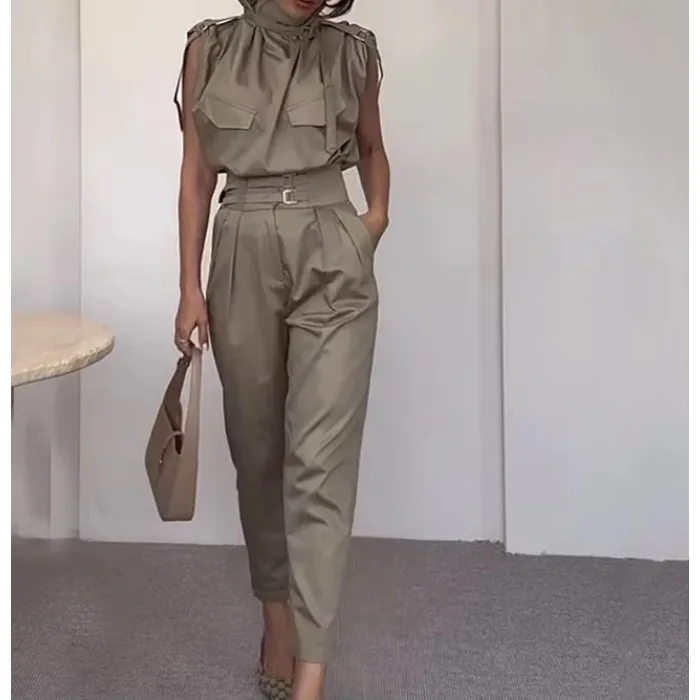 Two Piece Sets Womens Outifits 2025 Spring Temperament Sleeveless Top & Shoulder Slim Waist Belt Decorative Fashion Pants Set
Two Piece Sets Womens Outifits 2025 Spring Temperament Sleeveless Top & Shoulder Slim Waist Belt Decorative Fashion Pants Set