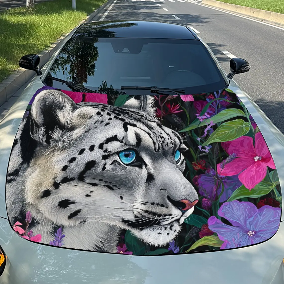 Car Decals Snow Leopard Features A Vivid Artistic Design With Flowers, Exuding A Gentle And Charming Aura Car Hood Sticker, Wate
Car Decals Snow Leopard Features A Vivid Artistic Design With Flowers, Exuding A Gentle And Charming Aura Car Hood Sticker, Wate