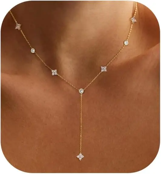 Long Gold Lariat Necklace with Cubic Zirconia Simple Summer Jewelry for Women
Long Gold Lariat Necklace with Cubic Zirconia Simple Summer Jewelry for Women
