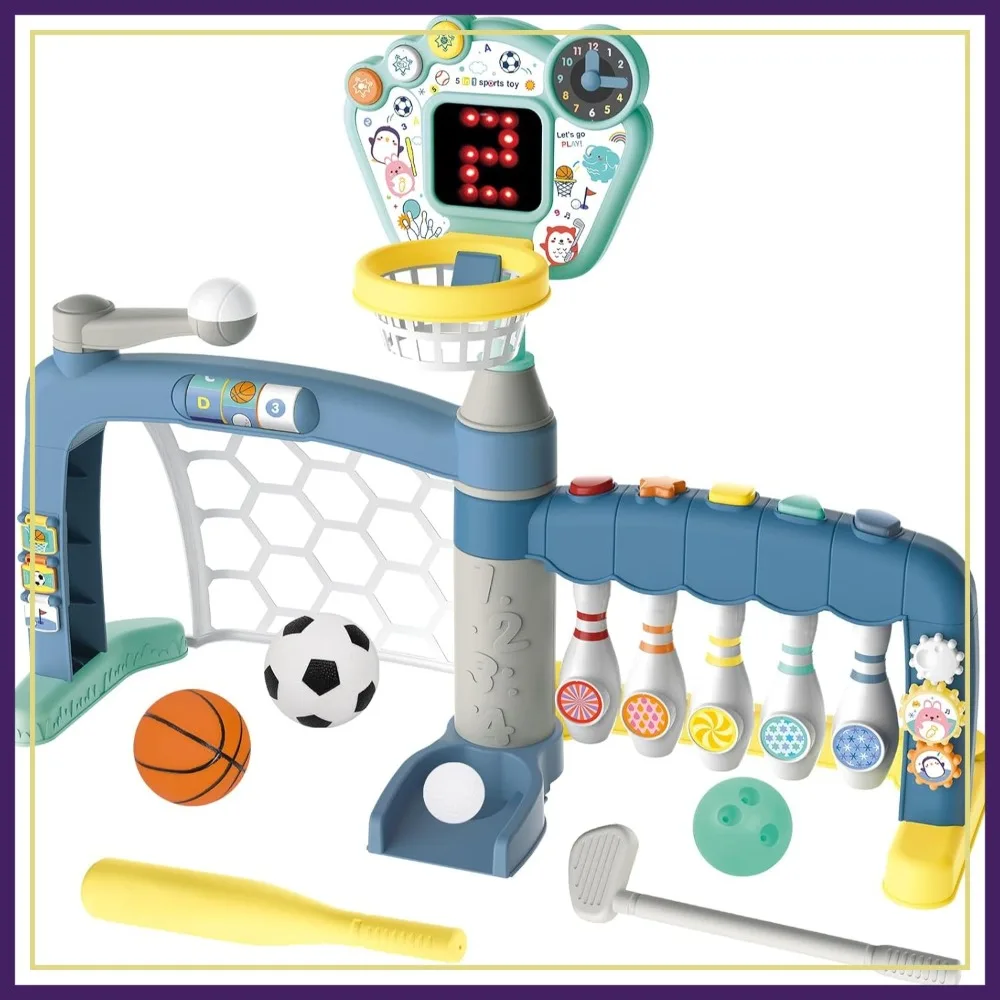 5-in-1 Toddler Sports Activity Center: Basketball, Soccer, Bowling, Baseball, Golf, Adjustable Hoop, Indoor Toy for 1-3 Year Olds, Gift
5-in-1 Toddler Sports Activity Center: Basketball, Soccer, Bowling, Baseball, Golf, Adjustable Hoop, Indoor Toy for 1-3 Year Olds, Gift