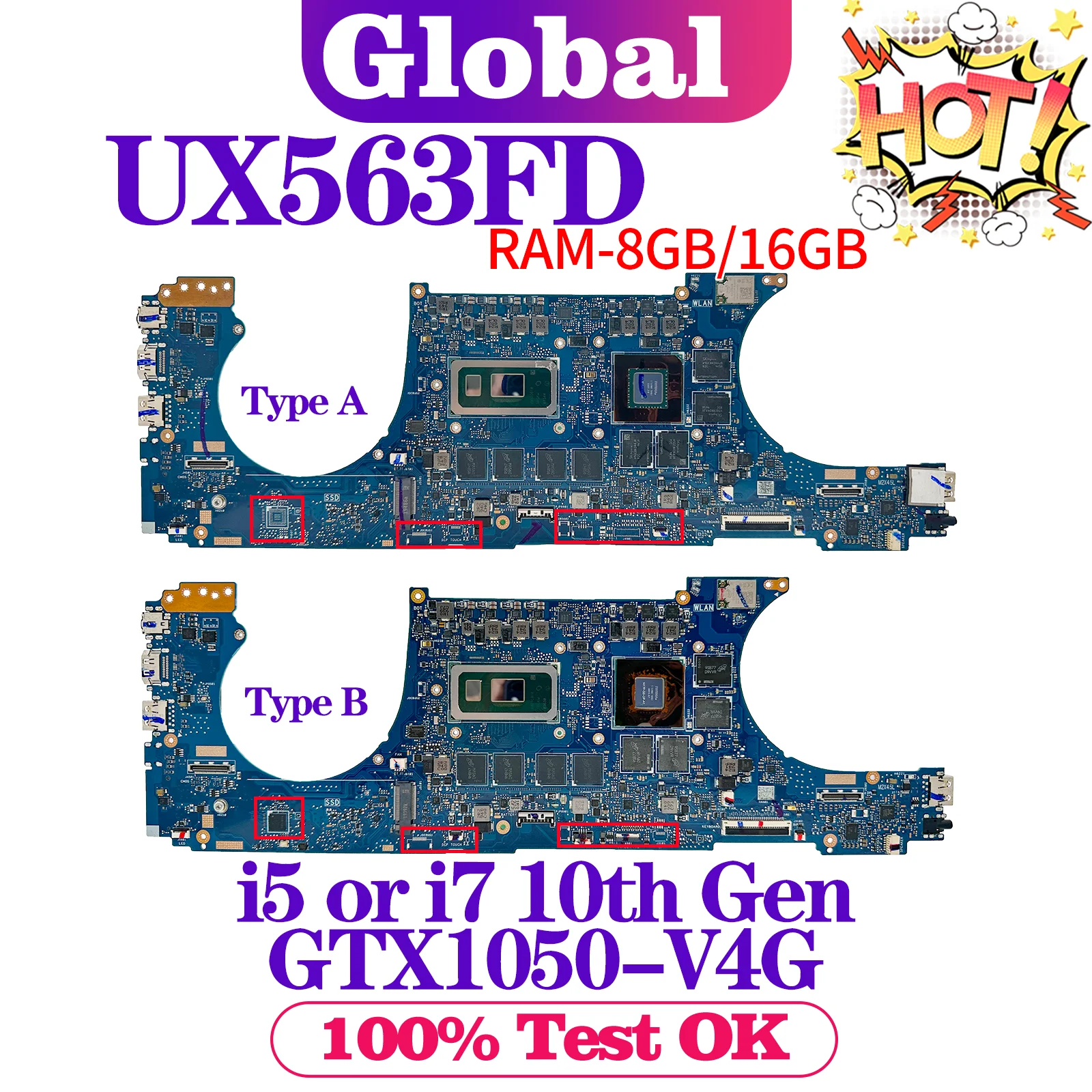 UX563F Mainboard For ASUS Zenbook Flip 15 UX563 UX563FD BX563FD RX563FD Laptop Motherboard i5-10210U i7-10510U GTX1050/4G 16GB
UX563F Mainboard For ASUS Zenbook Flip 15 UX563 UX563FD BX563FD RX563FD Laptop Motherboard i5-10210U i7-10510U GTX1050/4G 16GB