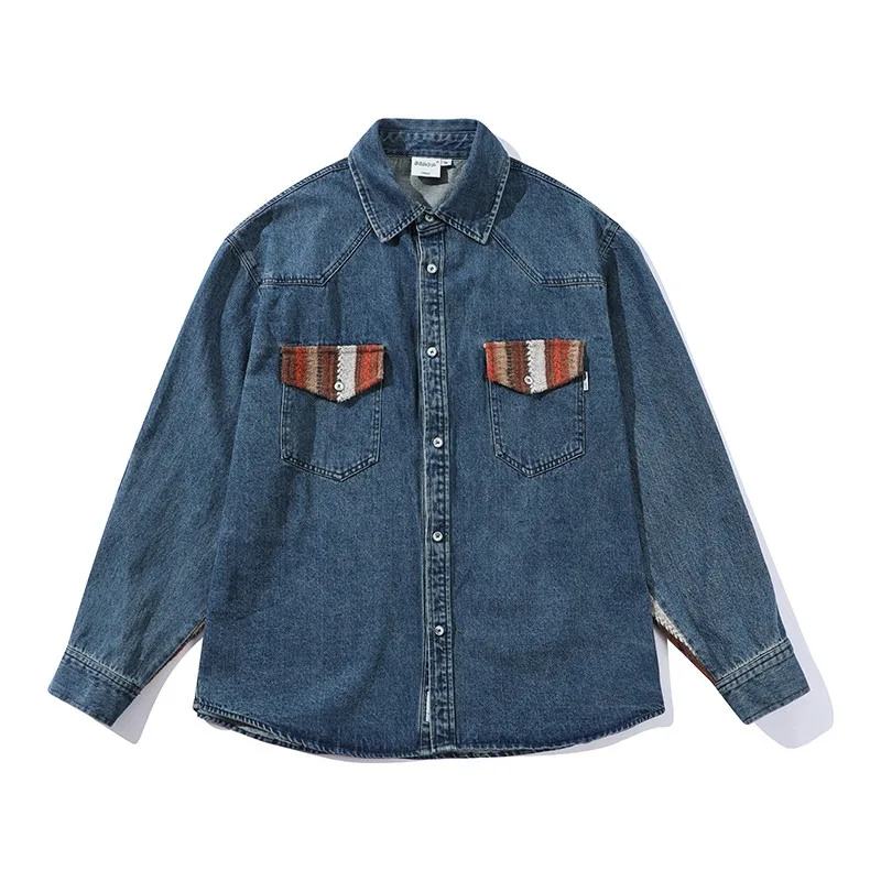 Japanese Retro Denim Shirt Men's and Women's Trendy Casual Ethnic Style Patchwork Collar Long Sleeved Shirts
Japanese Retro Denim Shirt Men's and Women's Trendy Casual Ethnic Style Patchwork Collar Long Sleeved Shirts