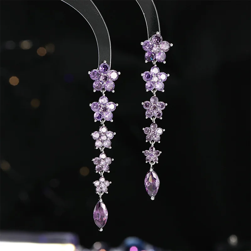 Colorful Ice Crack Flower S925 Silver Needle Elegant Long Tassel Gradient Pink Purple Heavy Craft Earrings for Women
Colorful Ice Crack Flower S925 Silver Needle Elegant Long Tassel Gradient Pink Purple Heavy Craft Earrings for Women