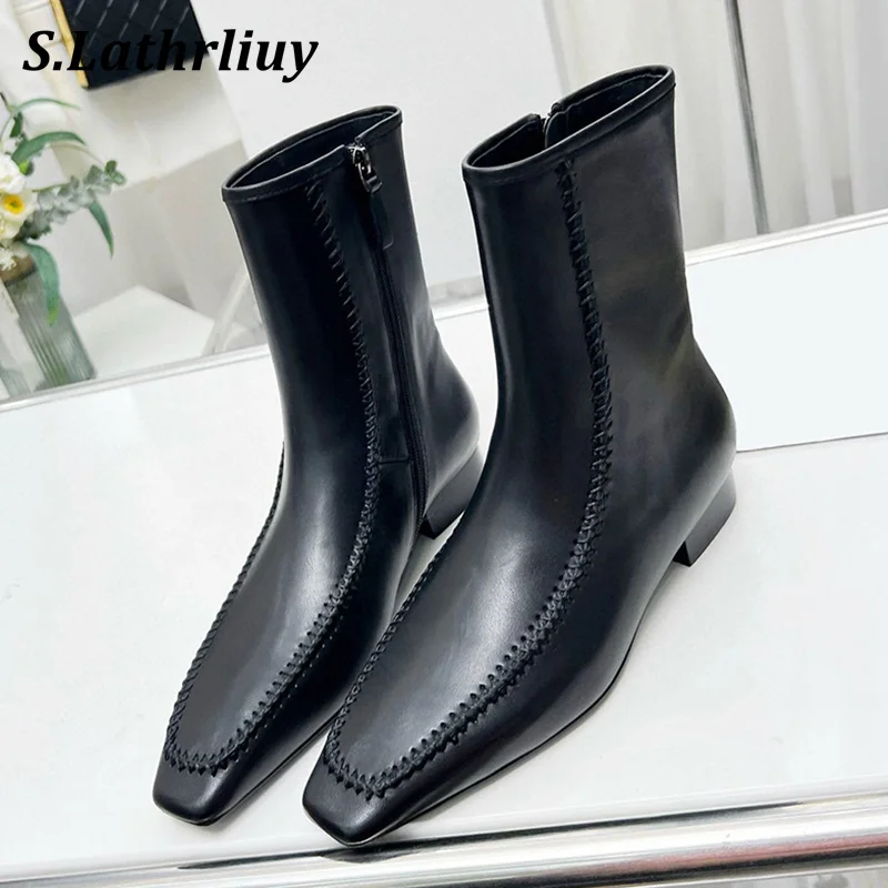2024 Autumn Winter Square Toe Fashion Short Boots Women's Genuine Leather Sewing Ankle Botas Side Zipper Low Heels Chelsea Boots
2024 Autumn Winter Square Toe Fashion Short Boots Women's Genuine Leather Sewing Ankle Botas Side Zipper Low Heels Chelsea Boots