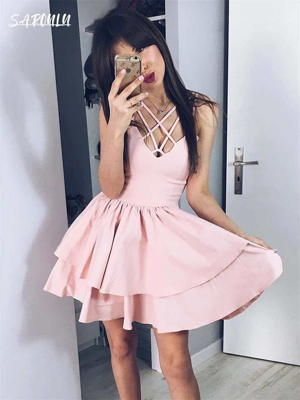 Sexy Spaghetti Straps Mini Homecoming Dress Simple A-line Deep V-neck Cocktail Party Gown Popular Vestidos De Novia
Sexy Spaghetti Straps Mini Homecoming Dress Simple A-line Deep V-neck Cocktail Party Gown Popular Vestidos De Novia