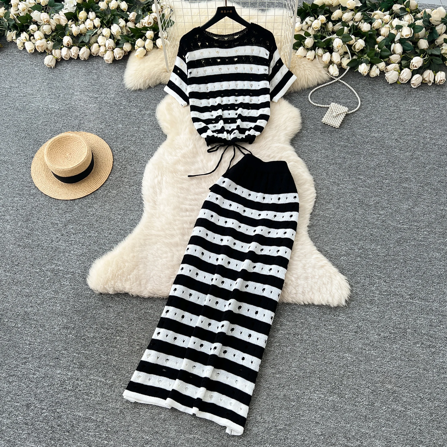 Chic vintage hollow out striped Draw String Knit pencil dress Elegant Fairy korean fashion women clothing dress
Chic vintage hollow out striped Draw String Knit pencil dress Elegant Fairy korean fashion women clothing dress