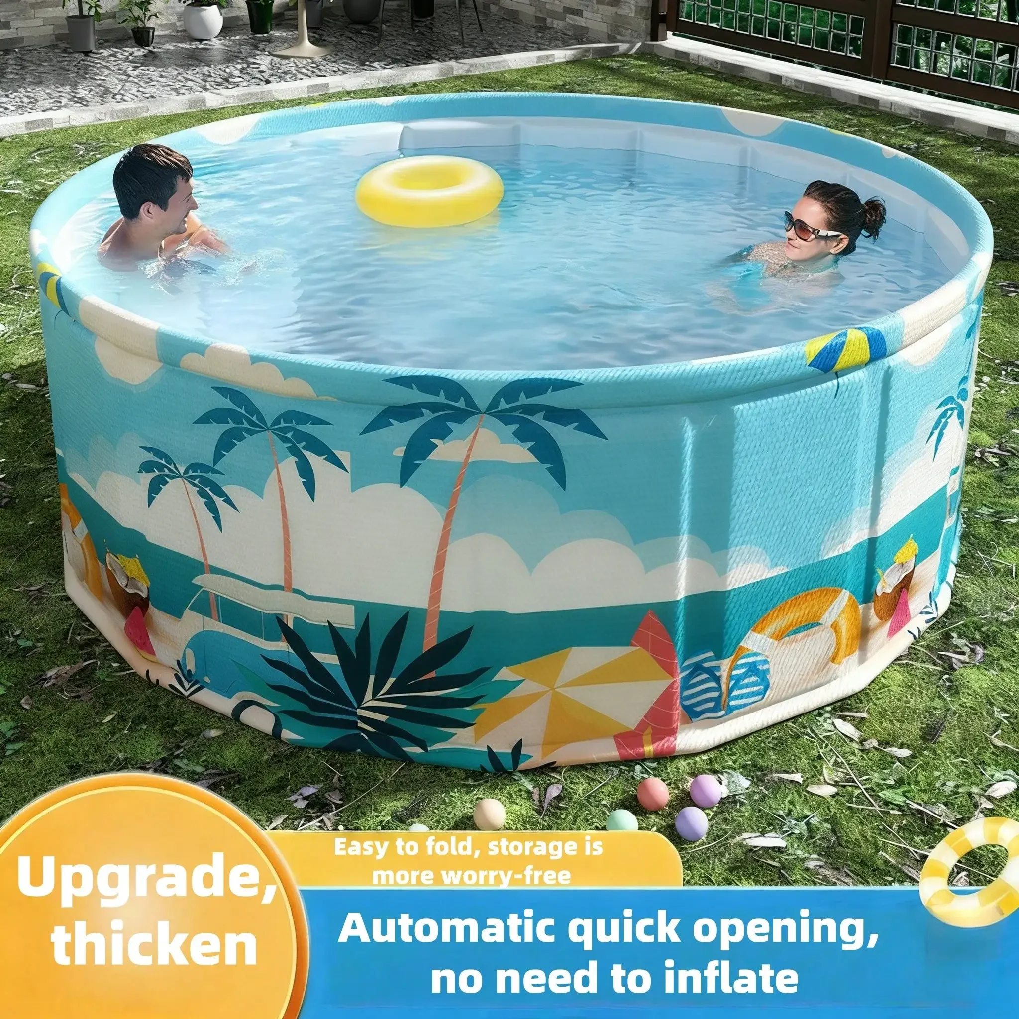 1pc Tropical Style Round Family Swimming Pool - Made Of PVC,, EPE Foam, Quick-Open Water Pool, 90 Degree Cooling For Summer
1pc Tropical Style Round Family Swimming Pool - Made Of PVC,, EPE Foam, Quick-Open Water Pool, 90 Degree Cooling For Summer