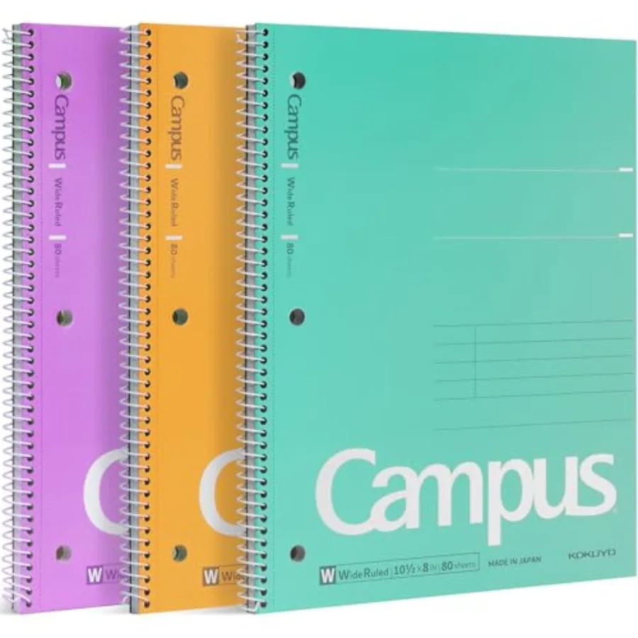 Spiral Notebook, 3 Pack Campus 10-1/2" x 8" Subject Notebooks with Wide Ruled, 80 Sheets, Purple Orange Turquoise 3 Holes Schoo
Spiral Notebook, 3 Pack Campus 10-1/2" x 8" Subject Notebooks with Wide Ruled, 80 Sheets, Purple Orange Turquoise 3 Holes Schoo