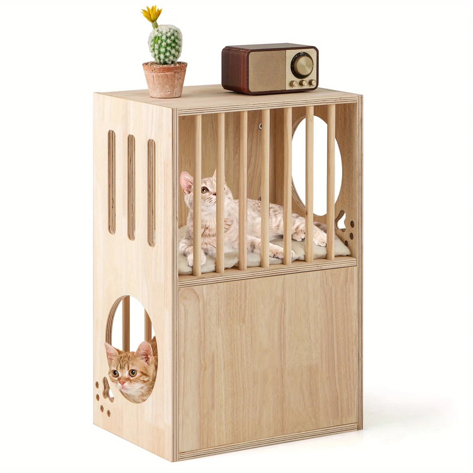 2-tier Wooden Cat Condo, Indoor Symmetrical Cat House w/ Removable Cushions
2-tier Wooden Cat Condo, Indoor Symmetrical Cat House w/ Removable Cushions