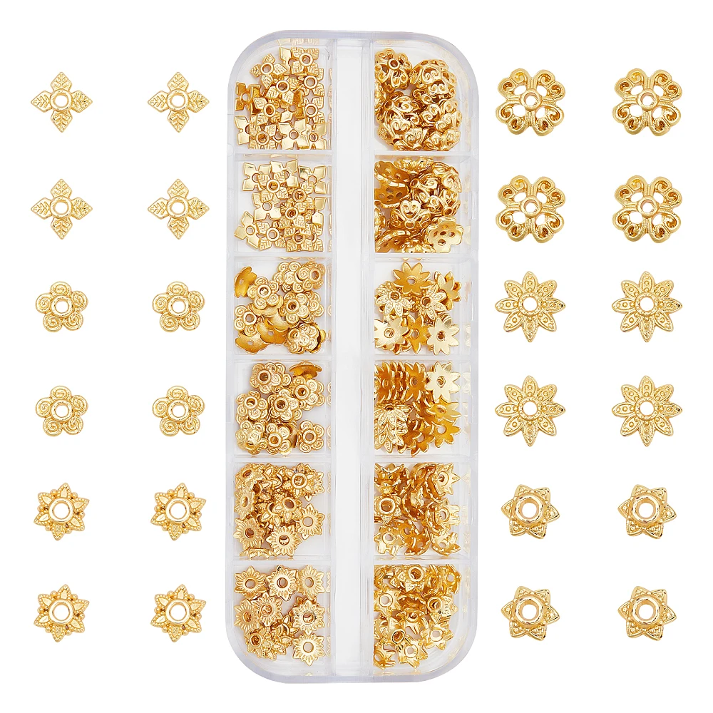 Bead Caps 180pcs 6 Styles Real 18K Gold Plated Alloy Flower Shaped End Caps Metal Filigree Flower Cap for Earring Bracelet
Bead Caps 180pcs 6 Styles Real 18K Gold Plated Alloy Flower Shaped End Caps Metal Filigree Flower Cap for Earring Bracelet