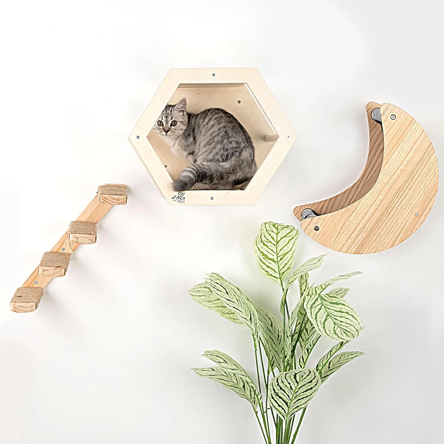 3-Piece Cat Wall Furniture Set with Hammock, Hexagon House, Climbing Steps - Modern Design for Large Cats & Kittens
3-Piece Cat Wall Furniture Set with Hammock, Hexagon House, Climbing Steps - Modern Design for Large Cats & Kittens