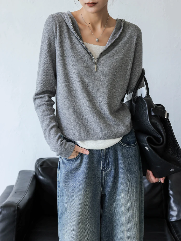 JWUNIQUE Grey Hooded Long Sleeve Knitted Sweater Women's Slim Fit Top Fake Two-Piece Spring Autumn New Style Commute Style
JWUNIQUE Grey Hooded Long Sleeve Knitted Sweater Women's Slim Fit Top Fake Two-Piece Spring Autumn New Style Commute Style