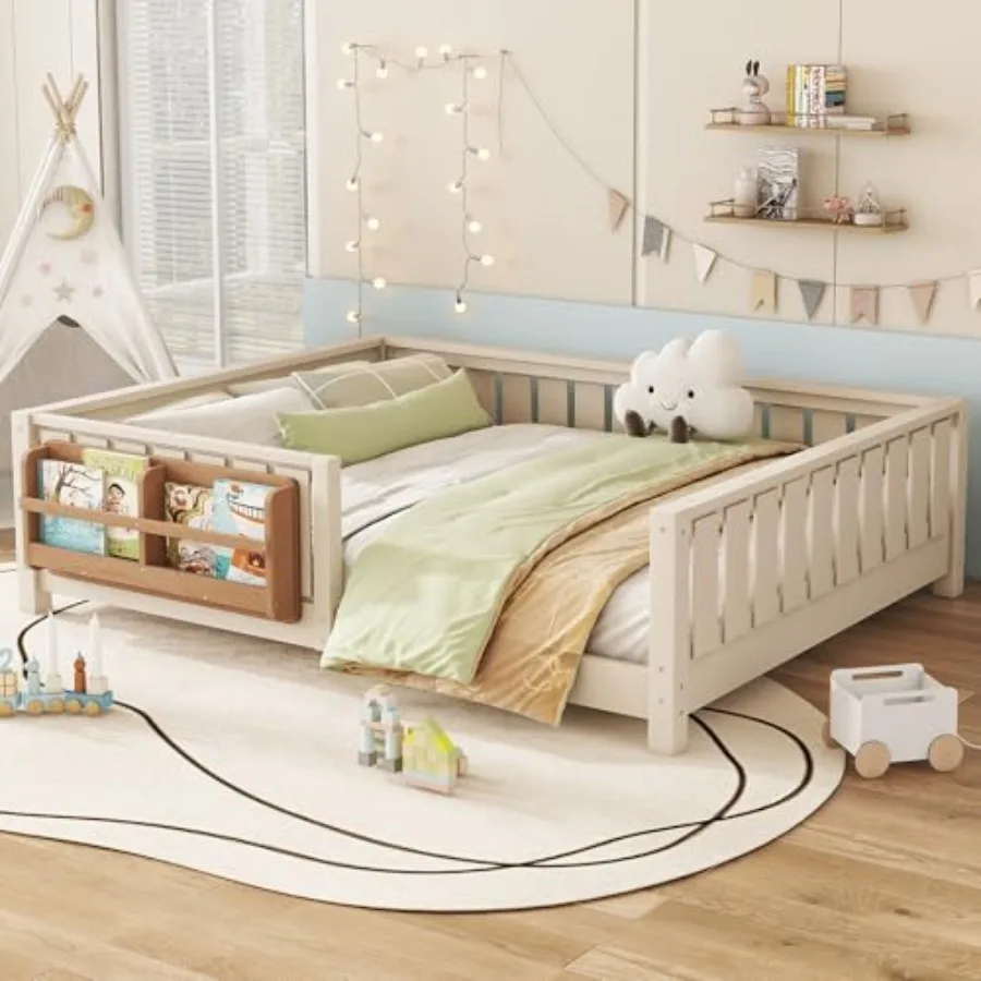 Size Montessori Bed with Bookshelf, Solid Wood Floor Bed Frame with Fence and Slats for Girls Boys, Low-Profile, Beige
Size Montessori Bed with Bookshelf, Solid Wood Floor Bed Frame with Fence and Slats for Girls Boys, Low-Profile, Beige