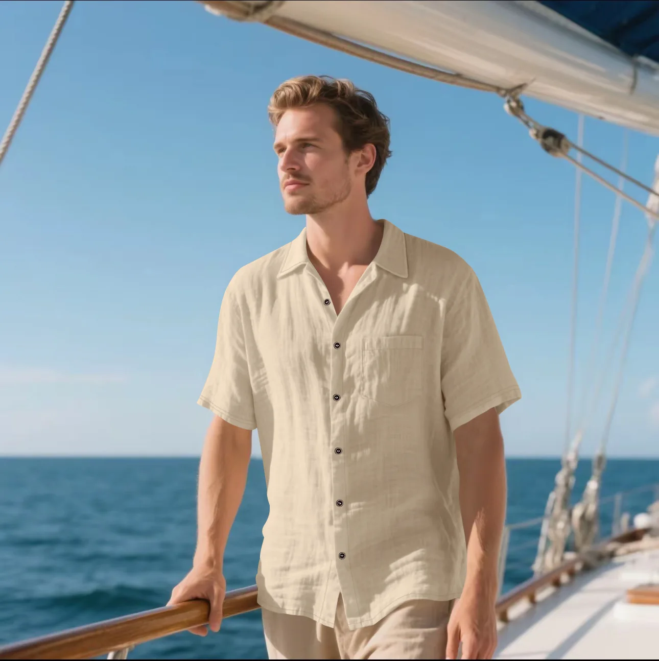 Men's linen short-sleeved Cuban collar shirt, a breathable and casual button-down top, suitable for daily beach and vacation wea
Men's linen short-sleeved Cuban collar shirt, a breathable and casual button-down top, suitable for daily beach and vacation wea