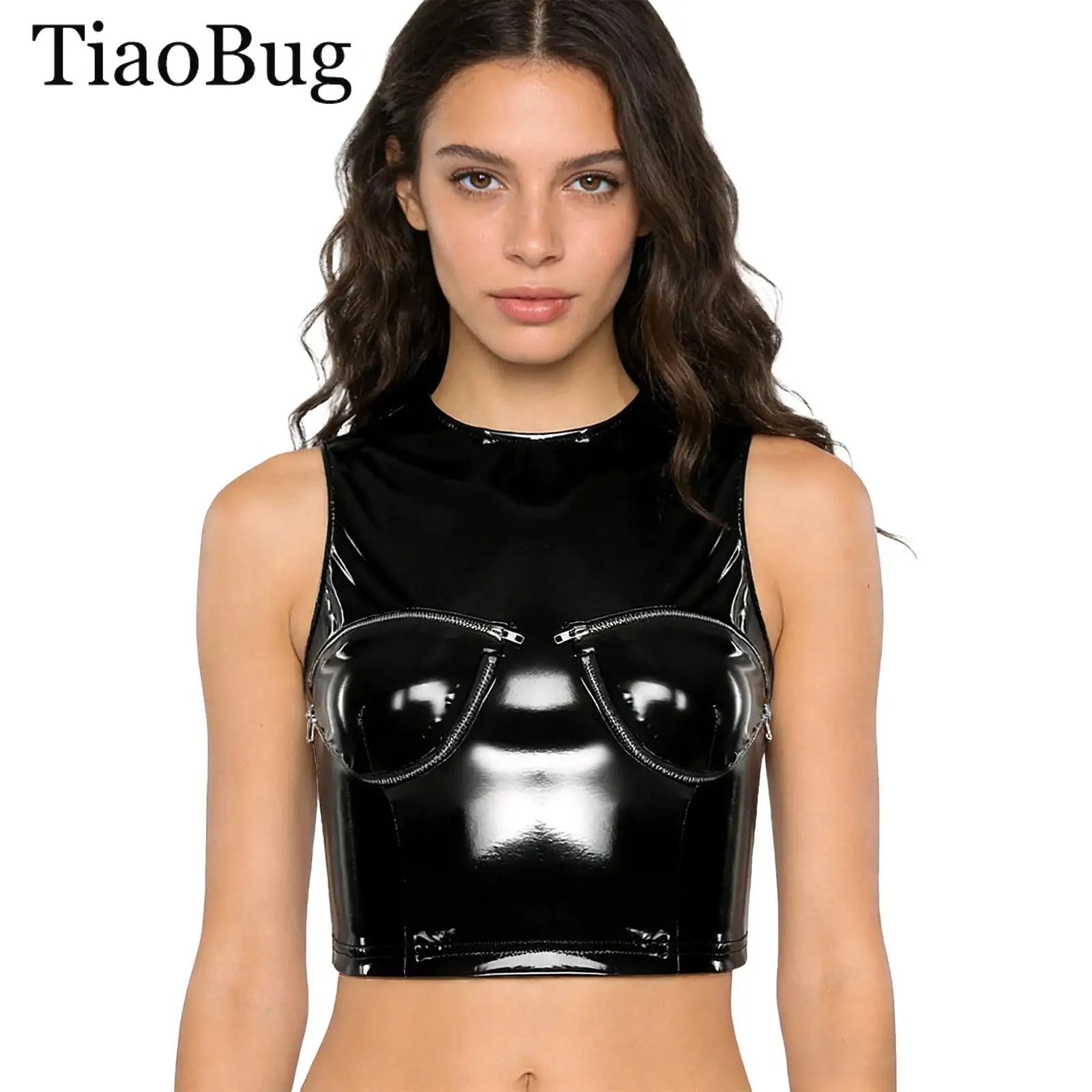 Womens Wet Look Zipper Cups Crop Tops Glossy Patent Leather Latex Vest Top Shiny Leather Sleeveless Camisole Tank Club Clothes
Womens Wet Look Zipper Cups Crop Tops Glossy Patent Leather Latex Vest Top Shiny Leather Sleeveless Camisole Tank Club Clothes