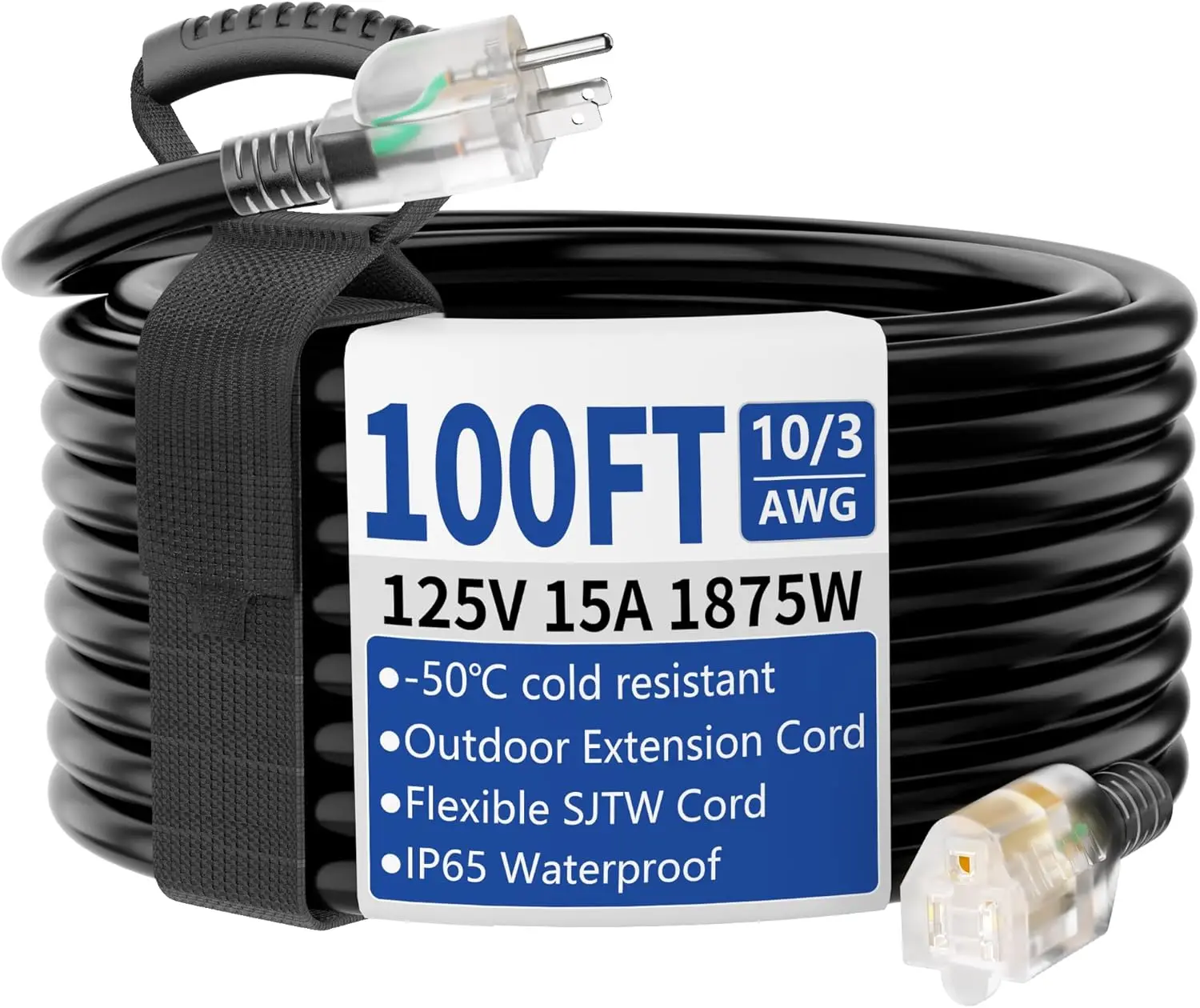 100ft Outdoor/Indoor Extension Cord with Lighted 10/3 Gauge Ultra 3 Prong Heavy Duty SJTW, Waterproof, Flexible
100ft Outdoor/Indoor Extension Cord with Lighted 10/3 Gauge Ultra 3 Prong Heavy Duty SJTW, Waterproof, Flexible