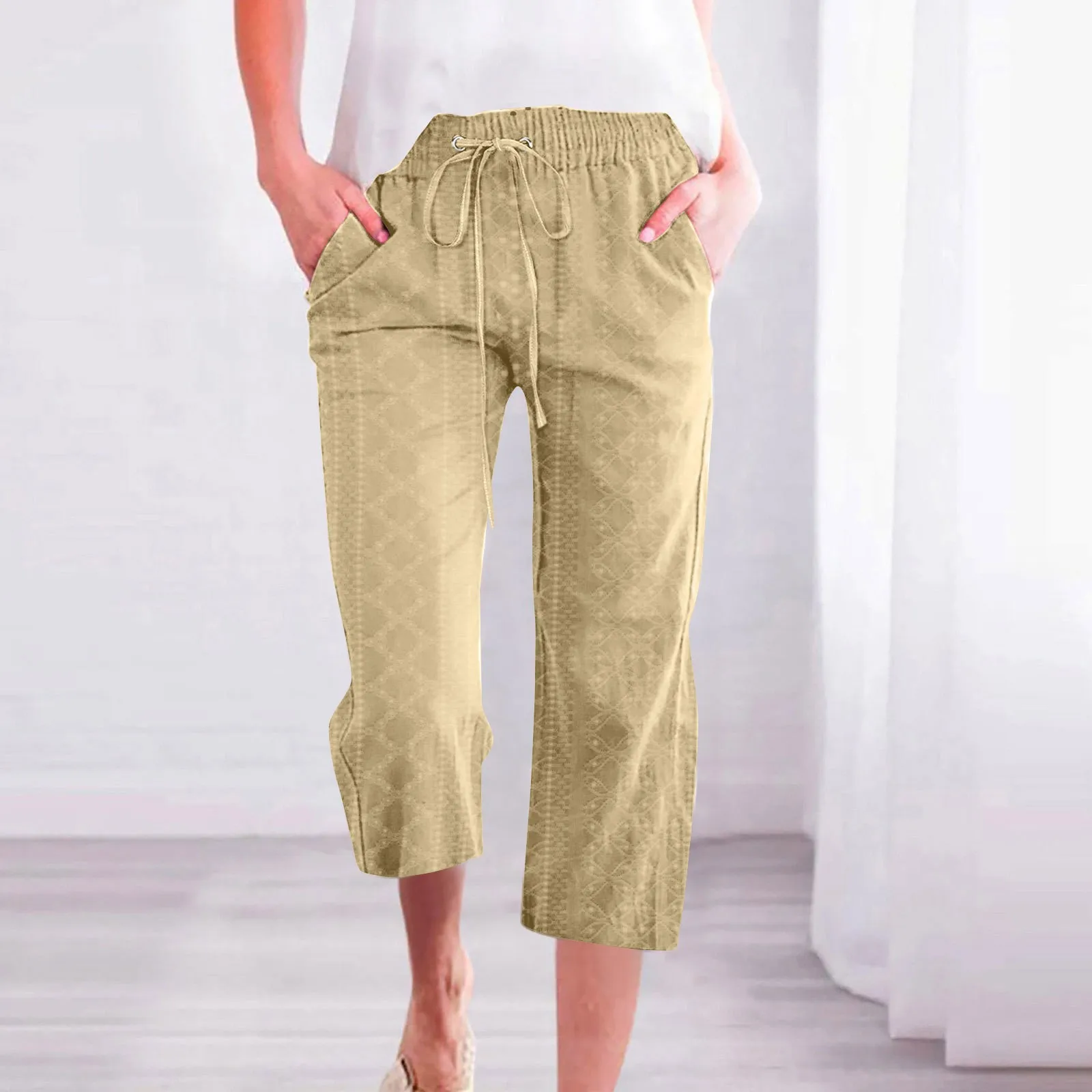 Women Casual Embroidery Eyelet Elastic Drawstring Capri Pants Fashion Solid Color Womens Pants Fashion Athletic Works Pants
Women Casual Embroidery Eyelet Elastic Drawstring Capri Pants Fashion Solid Color Womens Pants Fashion Athletic Works Pants