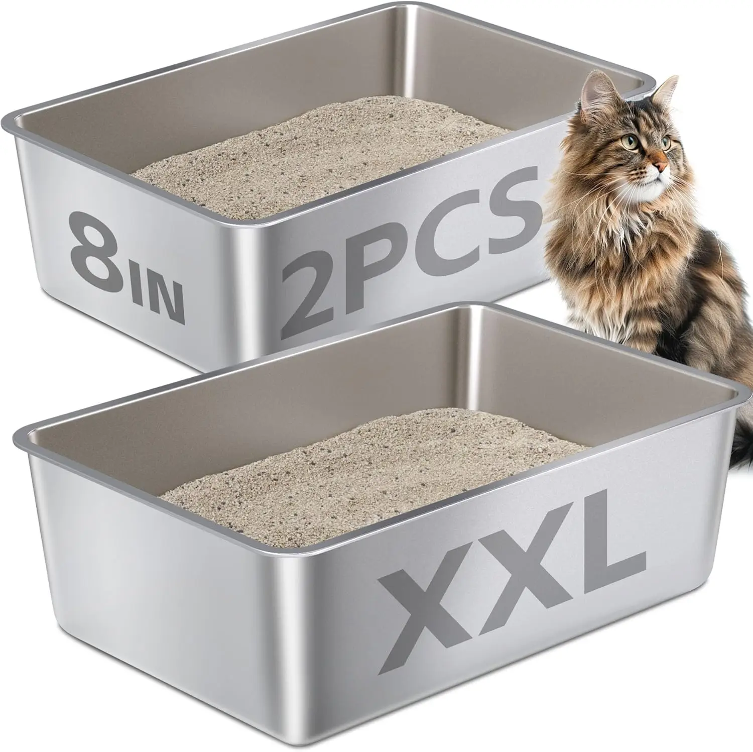 Stainless Steel Litter Box, 2 Pack, High Sides, 8IN Deep, Easy Clean, Non Stick, No Smell
Stainless Steel Litter Box, 2 Pack, High Sides, 8IN Deep, Easy Clean, Non Stick, No Smell