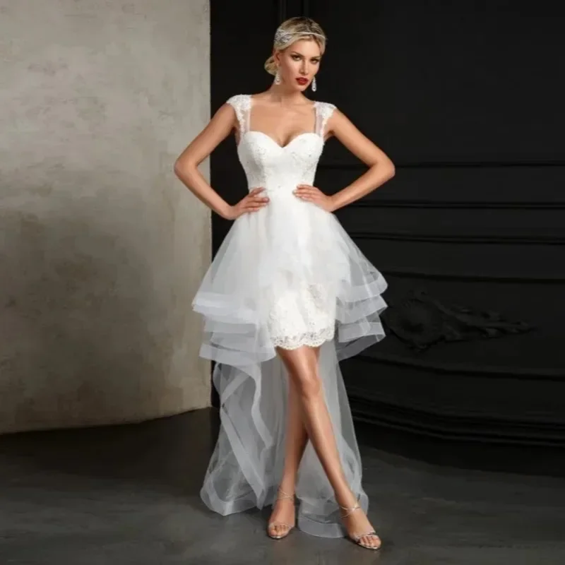 Elegant White Short Mermaid Lace Applique Princess Wedding Dress 2026 Sexy V-Tie Detachable Skirt Ball Bride Dress Customized
Elegant White Short Mermaid Lace Applique Princess Wedding Dress 2026 Sexy V-Tie Detachable Skirt Ball Bride Dress Customized