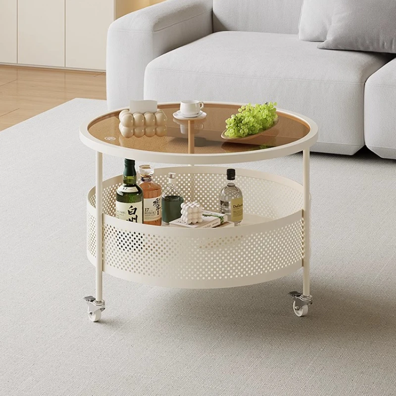 Round glass coffee table light luxury modern small apartment cream wind balcony mobile round table
Round glass coffee table light luxury modern small apartment cream wind balcony mobile round table
