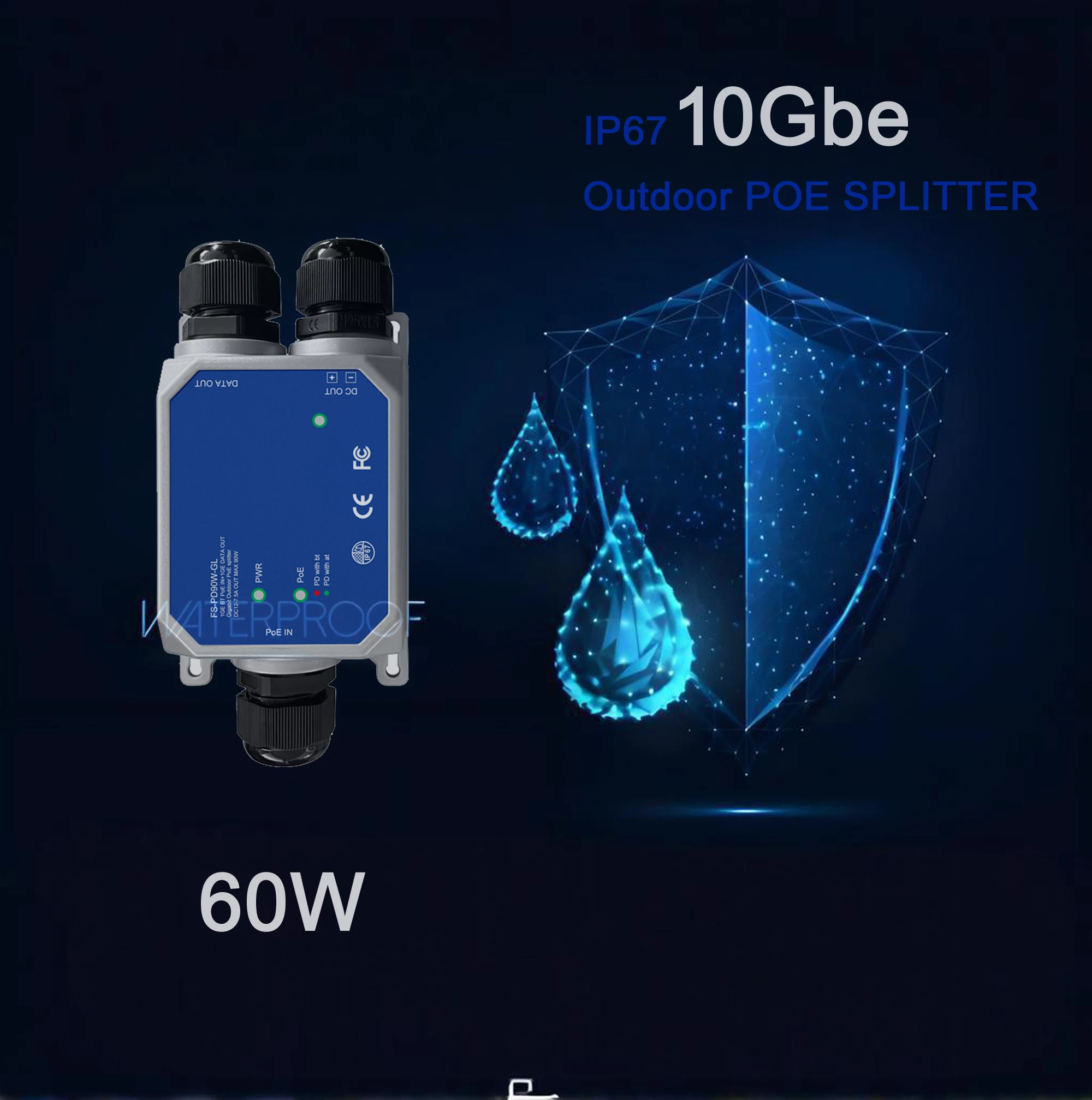 10G outdoor POE Splitter 60W |12V/24Vdc out|port isolation|1G/2.5G/10G adaptive|6KV surge protection|802.3at/af/bt suitablle
10G outdoor POE Splitter 60W |12V/24Vdc out|port isolation|1G/2.5G/10G adaptive|6KV surge protection|802.3at/af/bt suitablle