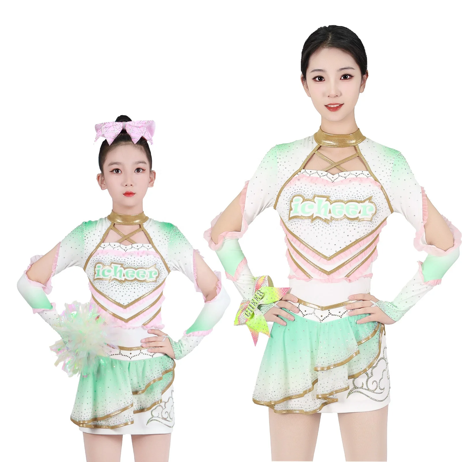 Pink Green Cheerleading Free Design Sideline Uniforms Kid One Piece Custom Cheerleader Uniforms Youth Cheer Uniforms
Pink Green Cheerleading Free Design Sideline Uniforms Kid One Piece Custom Cheerleader Uniforms Youth Cheer Uniforms