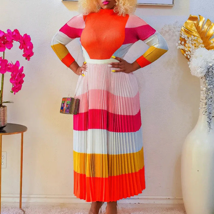 D42024 Autumn Pleated Print Contrast Long Sleeve Top Fashion Half Skirt Two Piece Set
D42024 Autumn Pleated Print Contrast Long Sleeve Top Fashion Half Skirt Two Piece Set