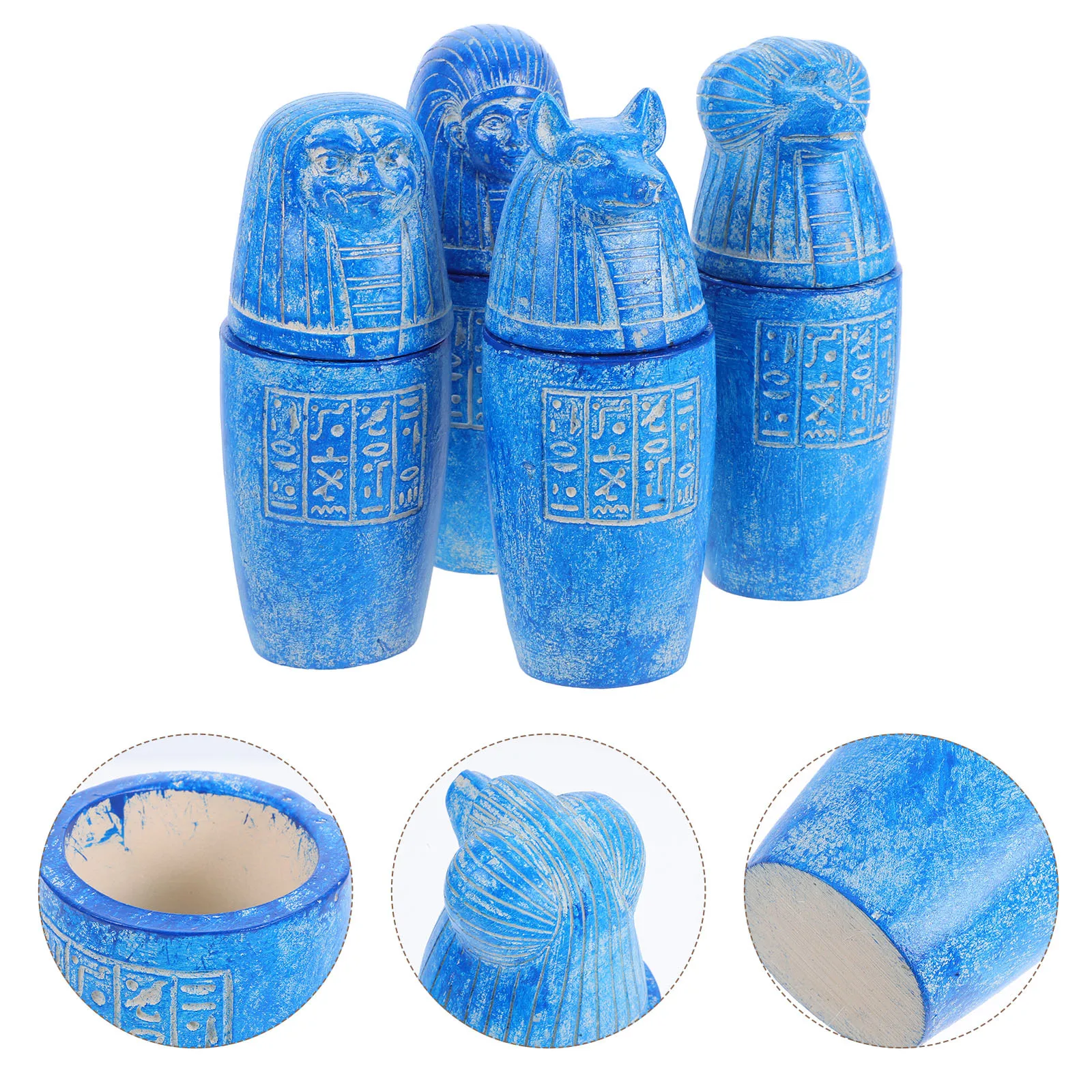 4Pcs Egyptian Canopic Jars Set Sons of Horus Ceremonial Jars Miniature Ancient Artifacts Pyramid Decor Horus Sculpture Set
4Pcs Egyptian Canopic Jars Set Sons of Horus Ceremonial Jars Miniature Ancient Artifacts Pyramid Decor Horus Sculpture Set