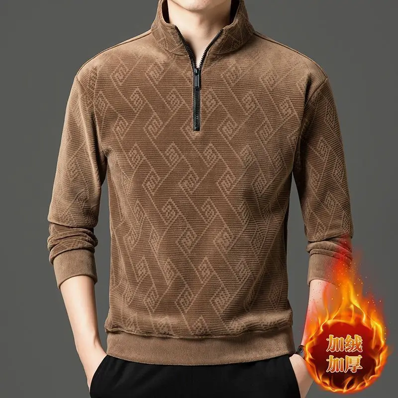 Fashionable Solid Color Jacquard Men's Stand-up Collar Sweatshirt New Style Plush Thickened Half-high Zipper Base Top
Fashionable Solid Color Jacquard Men's Stand-up Collar Sweatshirt New Style Plush Thickened Half-high Zipper Base Top