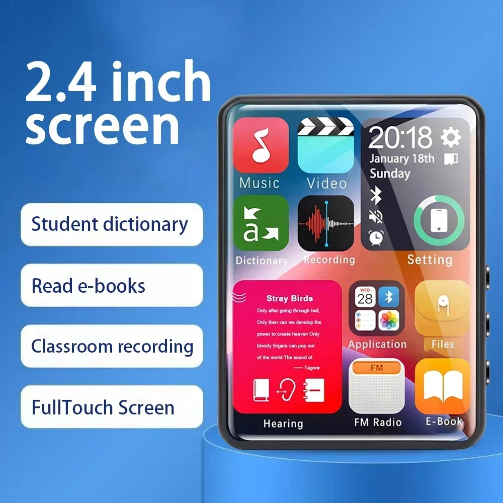 Мини MP4-плеер с Bluetooth, 4-128 ГБ, Hi-Fi, HD, запись без потерь, FM-радио, mp3-плеер с полноэкранным сенсорным экраном 2,4 дюйма
Мини MP4-плеер с Bluetooth, 4-128 ГБ, Hi-Fi, HD, запись без потерь, FM-радио, mp3-плеер с полноэкранным сенсорным экраном 2,4 дюйма