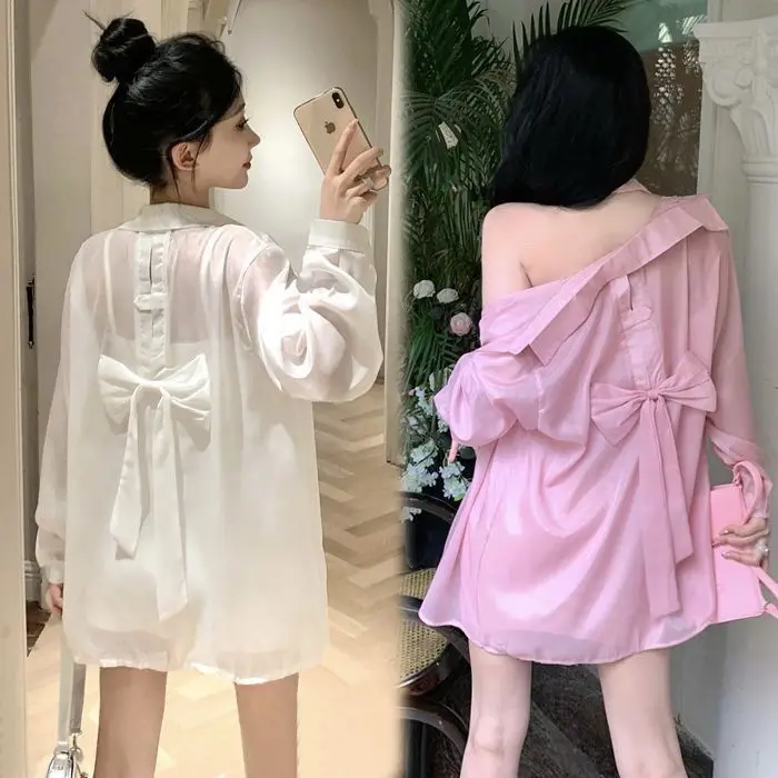 Pink White Shirt Thin Long Sleeve Sunscreen Shirt Women Fashion Bow Button Casual Vacation Beach Shirts Loose Tops Trendy New
Pink White Shirt Thin Long Sleeve Sunscreen Shirt Women Fashion Bow Button Casual Vacation Beach Shirts Loose Tops Trendy New