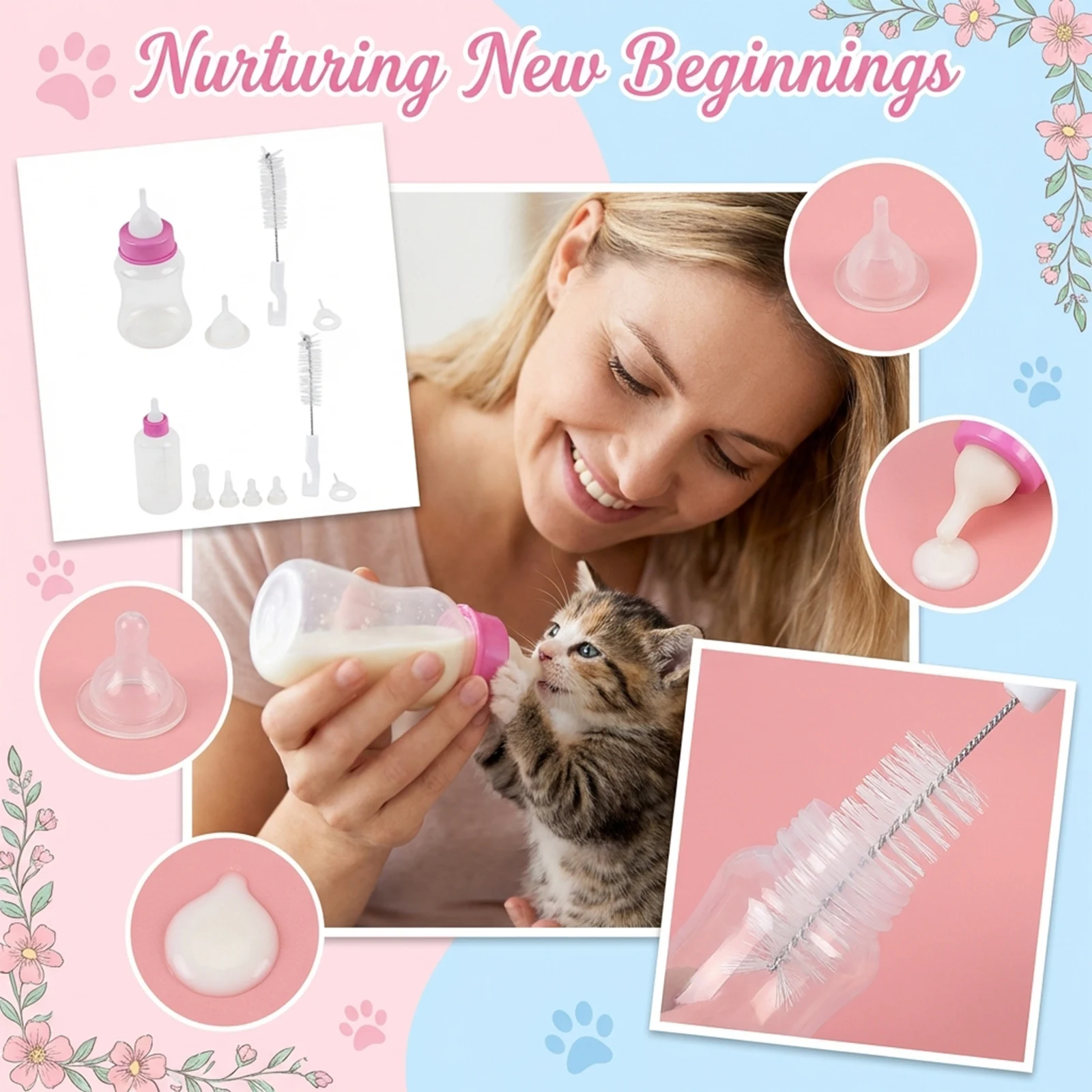 Pet Bottle Kit For Puppies & Kittens, Soft Silicone Nipple Feeding Set With Replacement Nipples & Cleaning Brush, Newborn Small
Pet Bottle Kit For Puppies & Kittens, Soft Silicone Nipple Feeding Set With Replacement Nipples & Cleaning Brush, Newborn Small