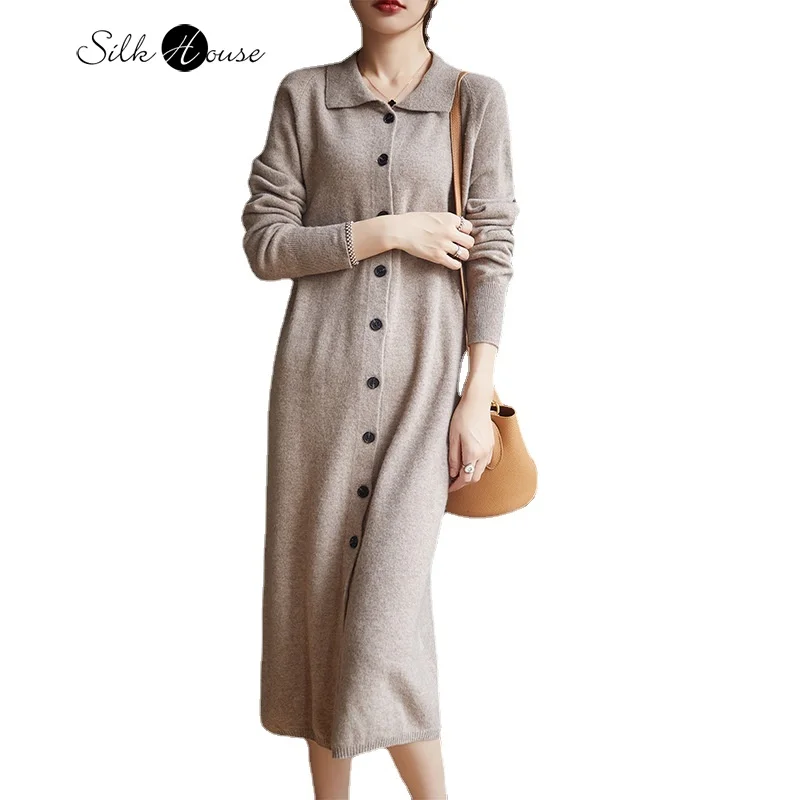 2023 Women's Fashion Autumn/Winter New Wool Shirt Collar Buckle Over Knee Length Cardigan Wearing Loose Knitted Sweater Dress
2023 Women's Fashion Autumn/Winter New Wool Shirt Collar Buckle Over Knee Length Cardigan Wearing Loose Knitted Sweater Dress
