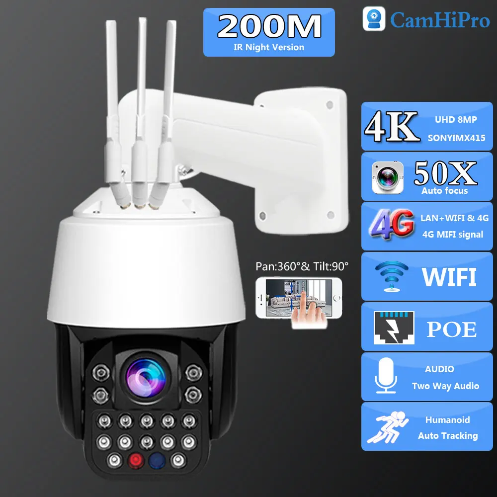 4K 8MP SO-NY415 Security 360° Wireles PTZ Dome 50X Zoom POE WIFI 4G SIM Card Human Tracking Laser IR 200M Two Way Audio Outdoor
4K 8MP SO-NY415 Security 360° Wireles PTZ Dome 50X Zoom POE WIFI 4G SIM Card Human Tracking Laser IR 200M Two Way Audio Outdoor