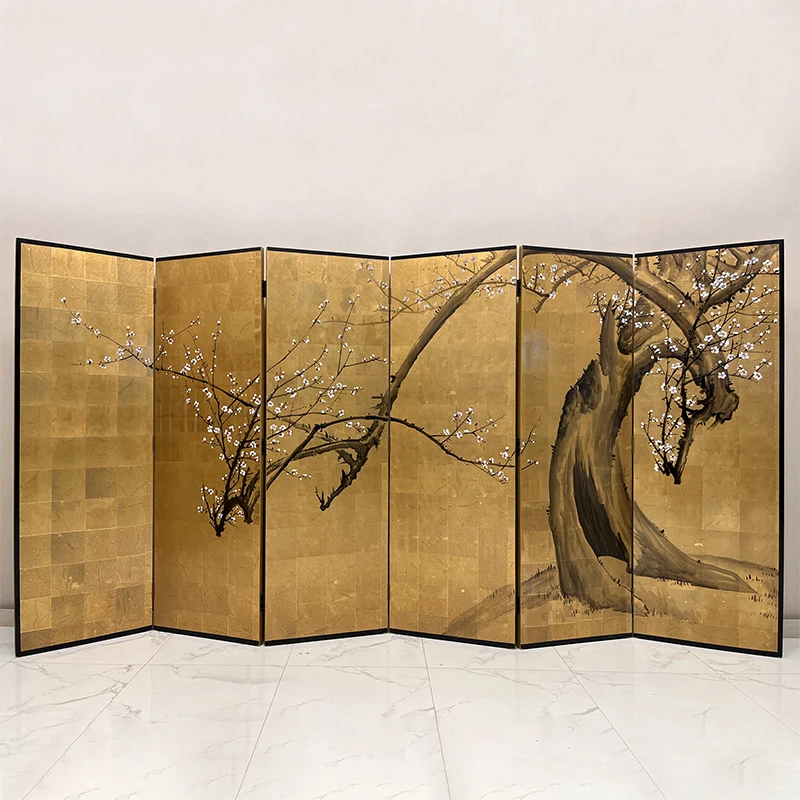 Tea room gold foil hand-painted screen retro lacquer painting folding mobile living room partition folding screen decorative
Tea room gold foil hand-painted screen retro lacquer painting folding mobile living room partition folding screen decorative