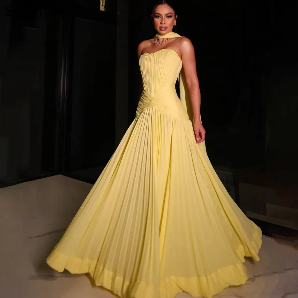 Sevintage 2025 Yellow Maxi Evening Dress Chiffon Wrap A Line Sweetheart Wedding Formal Prom Dress Dubai Party Gown Customized
Sevintage 2025 Yellow Maxi Evening Dress Chiffon Wrap A Line Sweetheart Wedding Formal Prom Dress Dubai Party Gown Customized