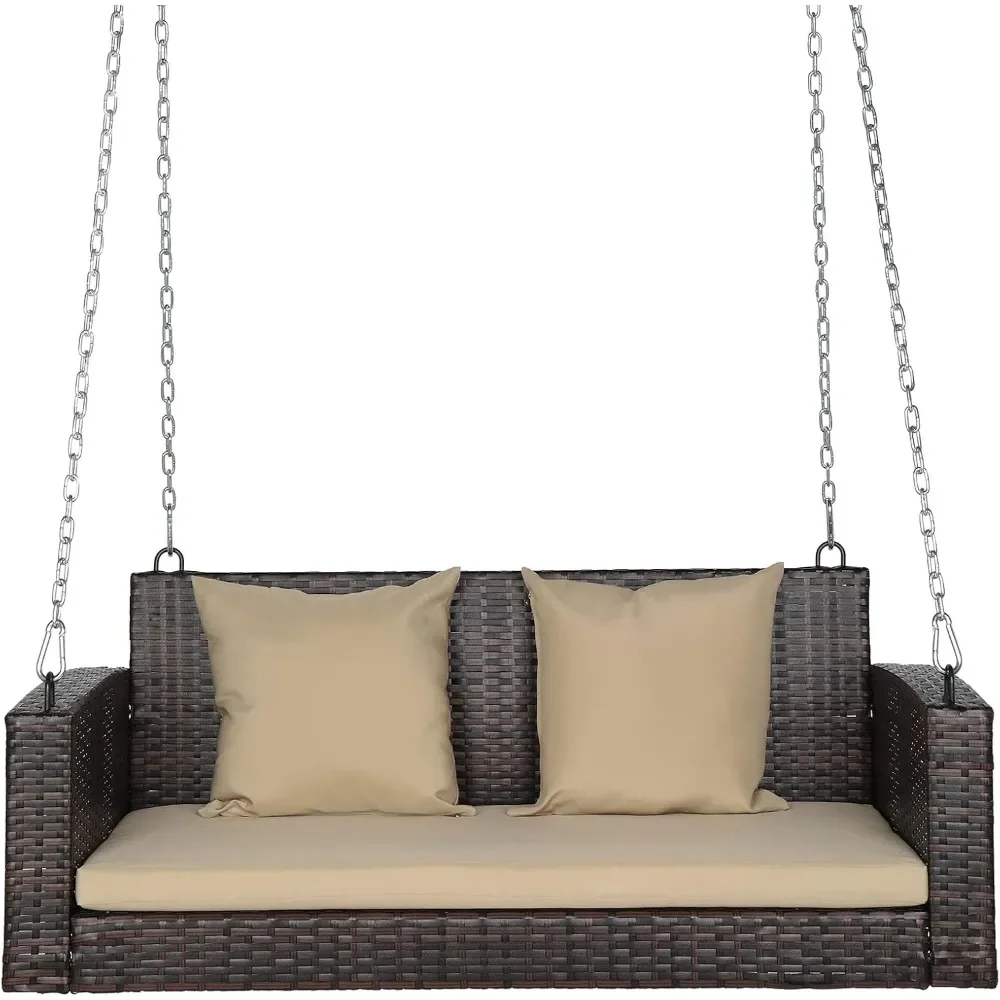 Porch Swing 2 Person Hanging Bench, Wicker Outdoor Swing Bench with Cushion and Pillow for Patio, Yard, Garden Hold Up to 800lbs
Porch Swing 2 Person Hanging Bench, Wicker Outdoor Swing Bench with Cushion and Pillow for Patio, Yard, Garden Hold Up to 800lbs