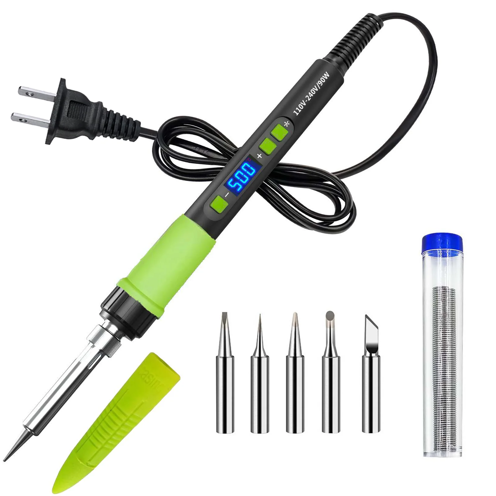 90W LCD Digital Soldering Iron Kit, Auto Sleep, 5 Tips, Fast Heating 180-500°C, Electronic Repair DIY Tool + 15g Solder Wire
90W LCD Digital Soldering Iron Kit, Auto Sleep, 5 Tips, Fast Heating 180-500°C, Electronic Repair DIY Tool + 15g Solder Wire